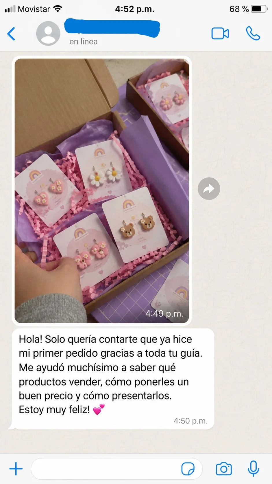 Captura real de conversación de WhatsApp, testimonio 1 de 5